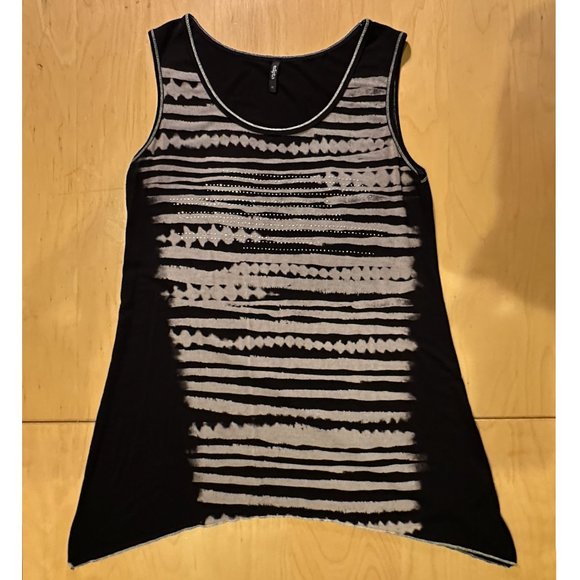 Edista Black & Beige Embellished Graphic Long Tank Top Medium - Picture 5 of 7
